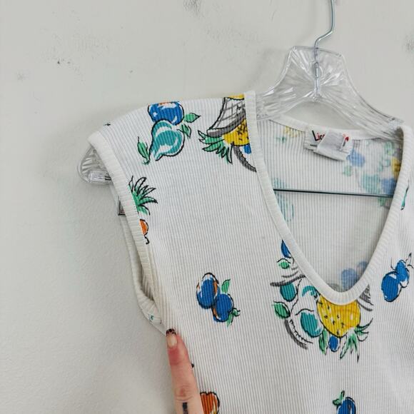 Licorice X White Ribbed Fruit Print Short Sleeve Shirt Girls Size L - Picture 2 of 7